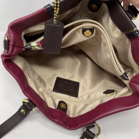 Coach Magenta Red Choco Brown Burgundy Gold Leather Ashley Satchel Tote NWOT - Picture 5 of 8